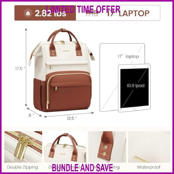 Leather Laptop Backpack for Women 17 Inch Professional Work Travel Bag main image 7